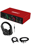 Midex GLX-500 PRO-HD 2 Giriş 2 Çıkış USB Stüdyo Ses Kartı Kulaklık ve XLR Kablo
