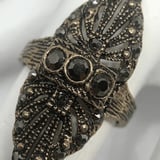 Bronz Takı Otantik Antrasit Renk Markazit Taşı Badem Model Ayarlanabilir Vintage Kadın Yüzük