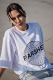 Dünya Desenli Beyaz Unisex %100 Pamuk Bisiklet Yaka Yarım Kollu Oversize T-shirt