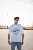 Dünya Desenli Beyaz Unisex %100 Pamuk Bisiklet Yaka Yarım Kollu Oversize T-shirt