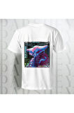 Robot Arka Desenli Bisiklet Yaka Yarım Kollu Beyaz Unisex Oversize T-shirt