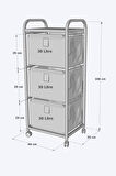 Üç Sepetli Frenli Tekerlekli Elbise Çamaşır Sepeti Banyo Dolabı Kirli Sepetli Banyo Düzenleyici Dolap