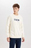 Relax Fit Bisiklet Yaka Baskılı Kalın Sweatshirt
