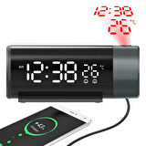 ShopyTech Projeksiyonlu Dijital Çalar Saat Çift Alarm Termometre 180° Döner Kırmızı Projeksiyon Otomatik Parlaklık USB Telefon Şarjı