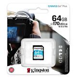 SDG3/64GB Kingston 64GB SD Class 3 UHS-I 170MB/s 70MB/s Canvas Go Hafıza Kartı