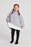POFFY Çocuk Oversize Giyilebilir Battaniye TEK BEDEN 12 Yaş Altı Unisex Peluş Kapüşonlu Sweatshirt
