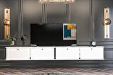 Givayo Duo Tv Ünitesi Ayaklı Kullanım-Duvara Monte 240 cm Beyaz Gümüş