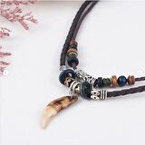 Doğal Tibet 3-4cm Kurt Dişi Muska Kolye Brown Ayarlı Boğma İp