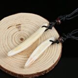 Tibet Tribal Gerçek Diş Kolye 4-5cm Beyaz Renk Boy Ayarlı Kordon