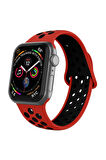 Apple Watch Silikon Delikli Kordon 1-2-3-4-5 Serisi 42 - 44 Mm Uyumlu Siyah Yeşil
