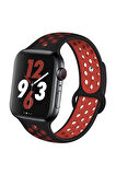 Apple Watch Silikon Delikli Kordon 1-2-3-4-5 Serisi 42 - 44 Mm Uyumlu Siyah Yeşil