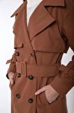 Pastelastore %100 Pamuk Gabardin Uzun (110cm) Astarlı Kemerli Kadın Trençkot 1111