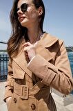 Pastelastore %100 Pamuk Gabardin Midi (95cm) Astarlı Kemerli Kadın Trençkot 1113