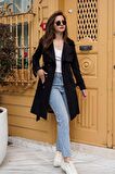 Pastelastore %100 Pamuk Gabardin Midi (95cm) Astarlı Kemerli Kadın Trençkot 1113