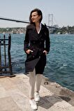 Pastelastore %100 Pamuk Gabardin Midi (95cm) Astarlı Kemerli Kadın Trençkot 1113