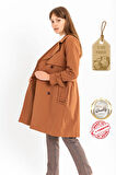 Pastelastore %100 Pamuk Gabardin Midi (95cm) Astarlı Kemerli Kadın Trençkot 1113
