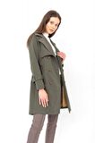 Pastelastore %100 Pamuk Gabardin Midi (95cm) Astarlı Kemerli Kadın Trençkot 1113