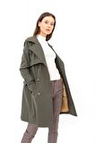 Pastelastore %100 Pamuk Gabardin Midi (95cm) Astarlı Kemerli Kadın Trençkot 1113