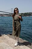 Pastelastore %100 Pamuk Gabardin Uzun (110cm) Astarlı Kemerli Kadın Trençkot 1111