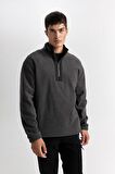 DeFacto Relax Fit Dik Yaka Fermuarlı Polar Sweatshirt D2688AX24AUAR9