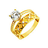 14 Ayar Çiçek Tektaşlı Alyans