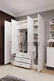Asra Trend MDF 4 Kapaklı, 3 Çekmeceli Gardırop - 160x208x53cm, Geniş Hacimli Kıyafet Dolabı, G-02