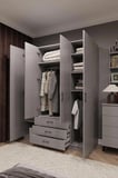Asra Trend MDF 4 Kapaklı, 3 Çekmeceli Gardırop - 160x208x53cm, Geniş Hacimli Kıyafet Dolabı, G-02