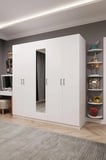 Asra Trend MDF 5 Kapaklı, 2 Çekmeceli, Aynalı Gardırop - 200x208x53cm, Geniş Kıyafet Dolabı, G-04