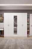 Asra Trend MDF 5 Kapaklı, 2 Çekmeceli, Aynalı Gardırop - 200x208x53cm, Geniş Kıyafet Dolabı, G-04