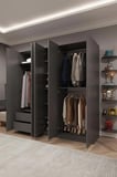 Asra Trend MDF 5 Kapaklı, 2 Çekmeceli, Aynalı Gardırop - 200x208x53cm, Geniş Kıyafet Dolabı, G-04