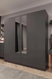 Asra Trend MDF 6 Kapaklı, 2 Çekmeceli, 2 Aynalı Gardırop - 240x208x53cm, Geniş Kıyafet Dolabı, G-05