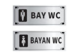 Mayeka Bay WC Kadın WC İkili Levha Set Gümüş Metal Yönlendirme Tabelası Kişiye Özel