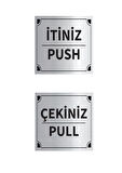 Mayeka İtiniz - Çekiniz Kare İkili Levha Set Gümüş Metal Yönlendirme Tabelası Kişiye Özel