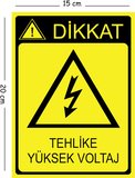 Metal Dikkat Tehlike Yüksek Voltaj 15x20 cm Uyarı İş Güvenliği Levhası