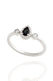 Minera Serisi 925 Ayar Gümüş Siyah Oniks Zirkon Taşlı Damla Yüzük