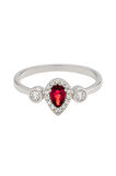 Minera Serisi 925 Ayar Gümüş Kırmızı Lal Zirkon Taşlı Damla Yüzük