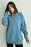 Kadın Bisiklet Yaka Oversize Sweatshirt