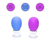 Mini Silikon Vakumlu Mika Yüz Masaj Kupası 2'li Set Mavi-Mor Renk