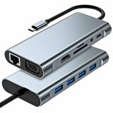 Winex 11in1 Hub Type-C to 4K HDMI/UsbA 3.0/TF SD/VGA/3.5mm AUX/PD Sarj/RJ45 Ethernet Dönüstürücü Adaptör