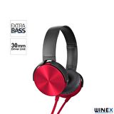 Winex HD Extra Bass Kablolu Mikrofonlu Kulaklık Kırmızı