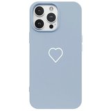 iPhone 15 Pro Max Mavi Lansman Renkli Silikon Beyaz Kalp Desenli Kamera Korumalı Kılıf