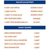 Güneş Enerjisi Bağevi Hazır Solar Paket - 1Kw Mppt Akıllı İnverter + 1X 600W Güneş Paneli+ 1X 12V 210Ah Jel Akü