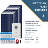 Güneş Enerjisi Bağevi Hazır Solar Paket  - 6.2Kw Mppt Akıllı İnverter + 8X 295W Polykristal Güneş Paneli+ 8X 12V 105Ah Jel Akü