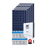 Güneş Enerjisi Bağevi Hazır Solar Paket  - 3Kw Mppt Akıllı İnverter + 6X 295W Polykristal Güneş Paneli+ 6X 12V 105Ah Jel Akü