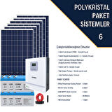 Güneş Enerjisi Bağevi Hazır Solar Paket  - 3Kw Mppt Akıllı İnverter + 6X 295W Polykristal Güneş Paneli+ 6X 12V 105Ah Jel Akü