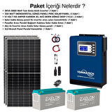 Güneş Enerjisi Bağ Evi Solar Paketi 3KVA İnverter 350W Güneş Paneli 150AH Jel Akü