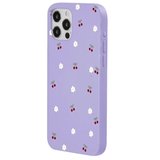 iPhone 16 Pro Lila Lansman Renkli Silikon Kiraz ve Çiçek Desenli Kamera Korumalı Kılıf