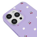 iPhone 11 Pro Lila Lansman Renkli Silikon Kiraz ve Çiçek Desenli Kamera Korumalı Kılıf