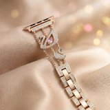 Watch Saat 42mm Gold Taşlı Kuğu Tasarımlı Şık Kordon