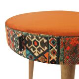 Arasta Ece Yuvarlak Puf Tabure Masif Bacak-Tarçın Kilim